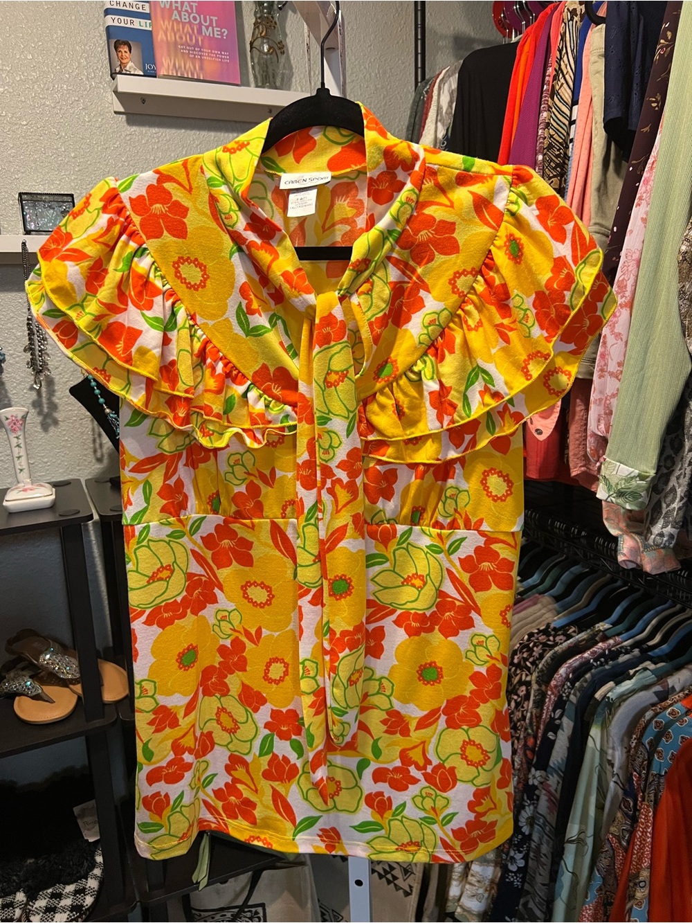 Caren Sport Yellow Floral Shirt with Orange Blooms